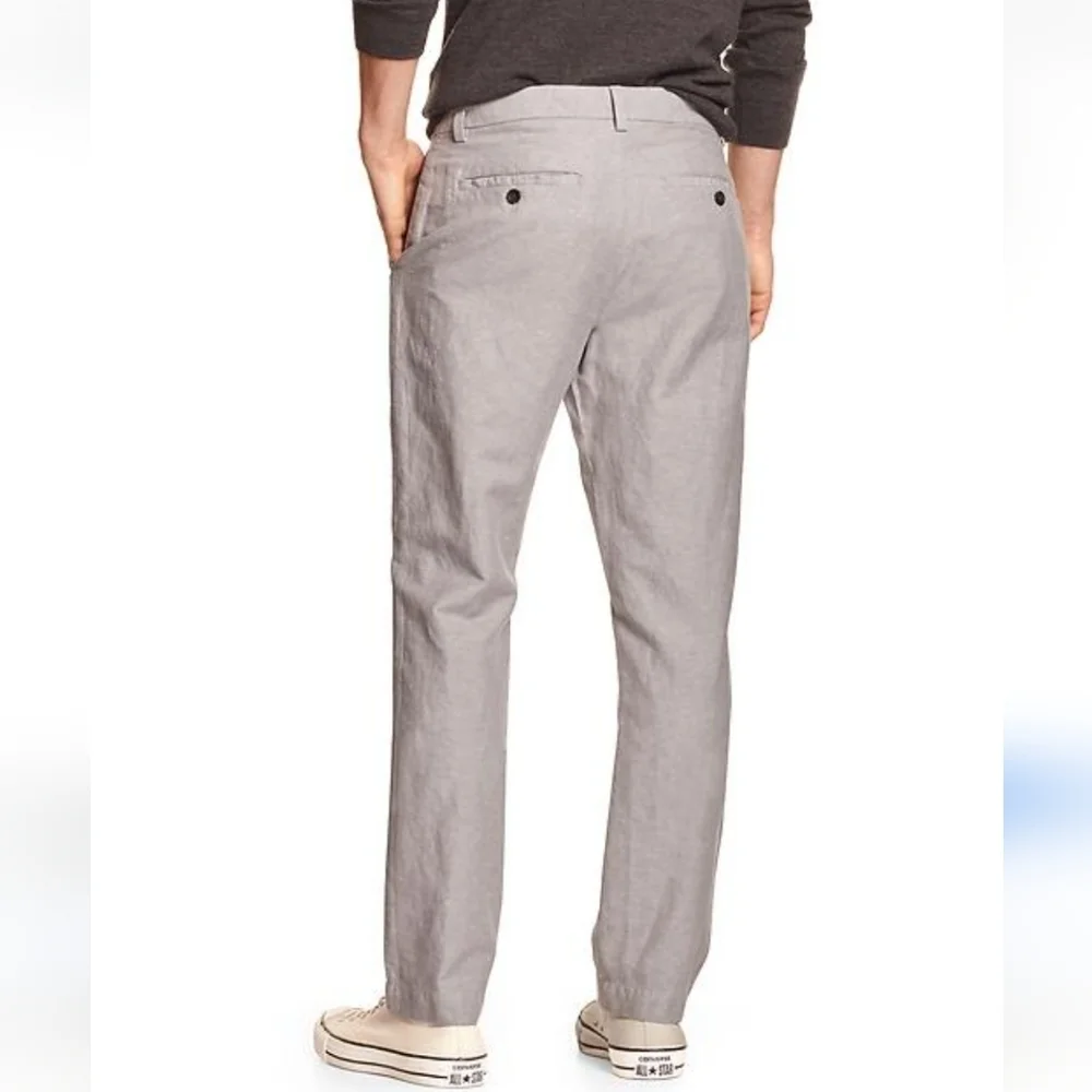 Banana Republic Men's Aiden Chino Slim Leg Linen High Rise Pants sz 34x30, Tan.